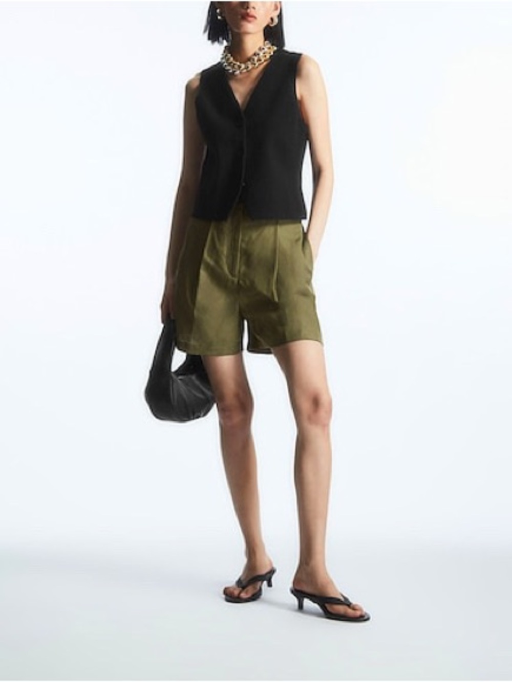 NEW COS Olive High-Waist Pleated Women’s Shorts - Picture 4 of 11